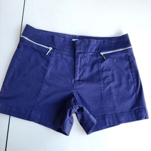 CALVIN KLEIN Womens Casual Shorts Navy Blue Cotton Inseam 4" Zip Sz 10